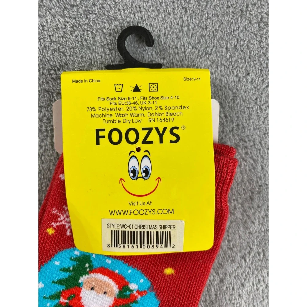 Foozys Kids Christmas Snow Globe‎ Santa Snowman Crew Socks Red